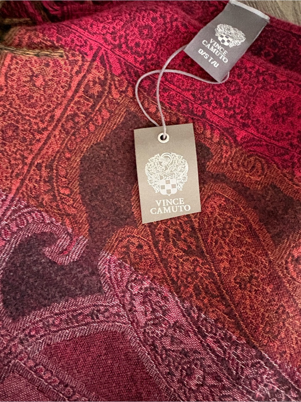 Vince Camuto Red and Burgundy Paisley Knit Wrap